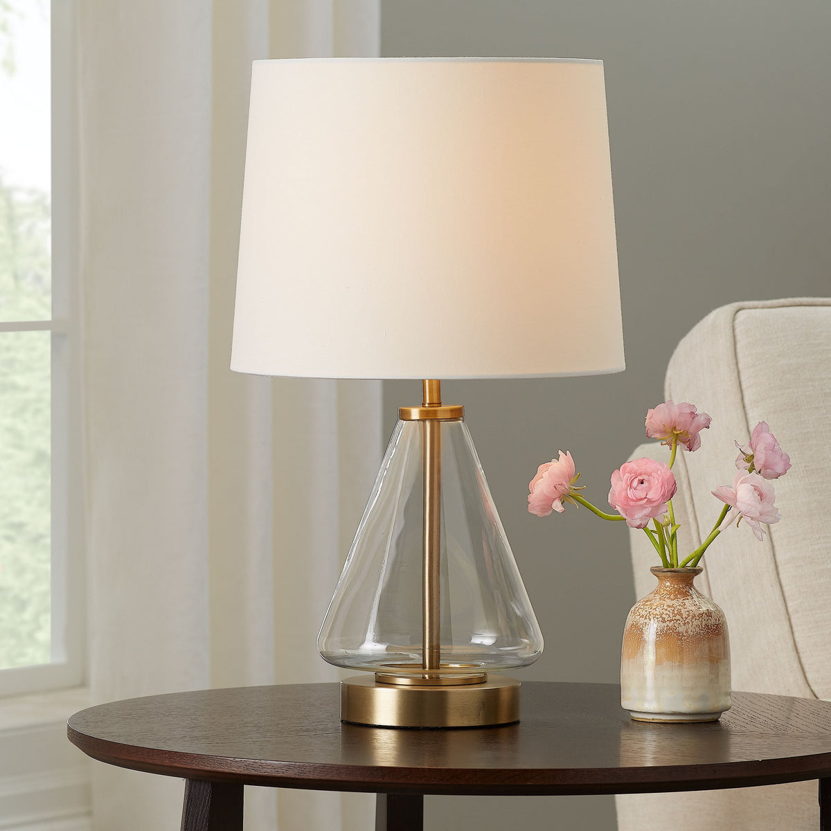 Velmora™ Glass with Brass Base Table Lamp, 18" H