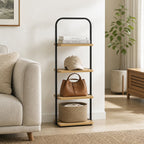 Velmora™ Juliet 4-Tier Wooden Shoe Ladder for Shoe Storage, Black and Light Honey Wood, Holds up to 4 Pairs