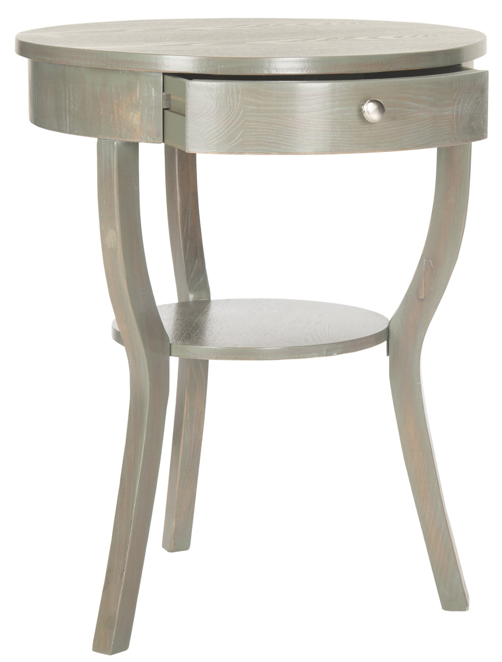 Velmora™ Kendra Contemporary Round Pedestal End Table with Drawer, French Grey
