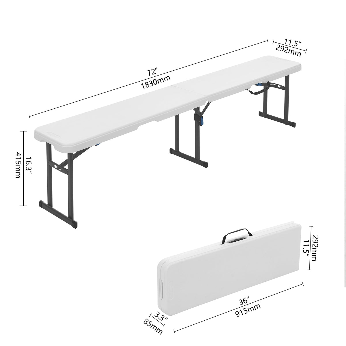Velmora™ 6' Centerfold Bench, Steel Frame, Indoor Outdoor, Includes Carry Handle, White
