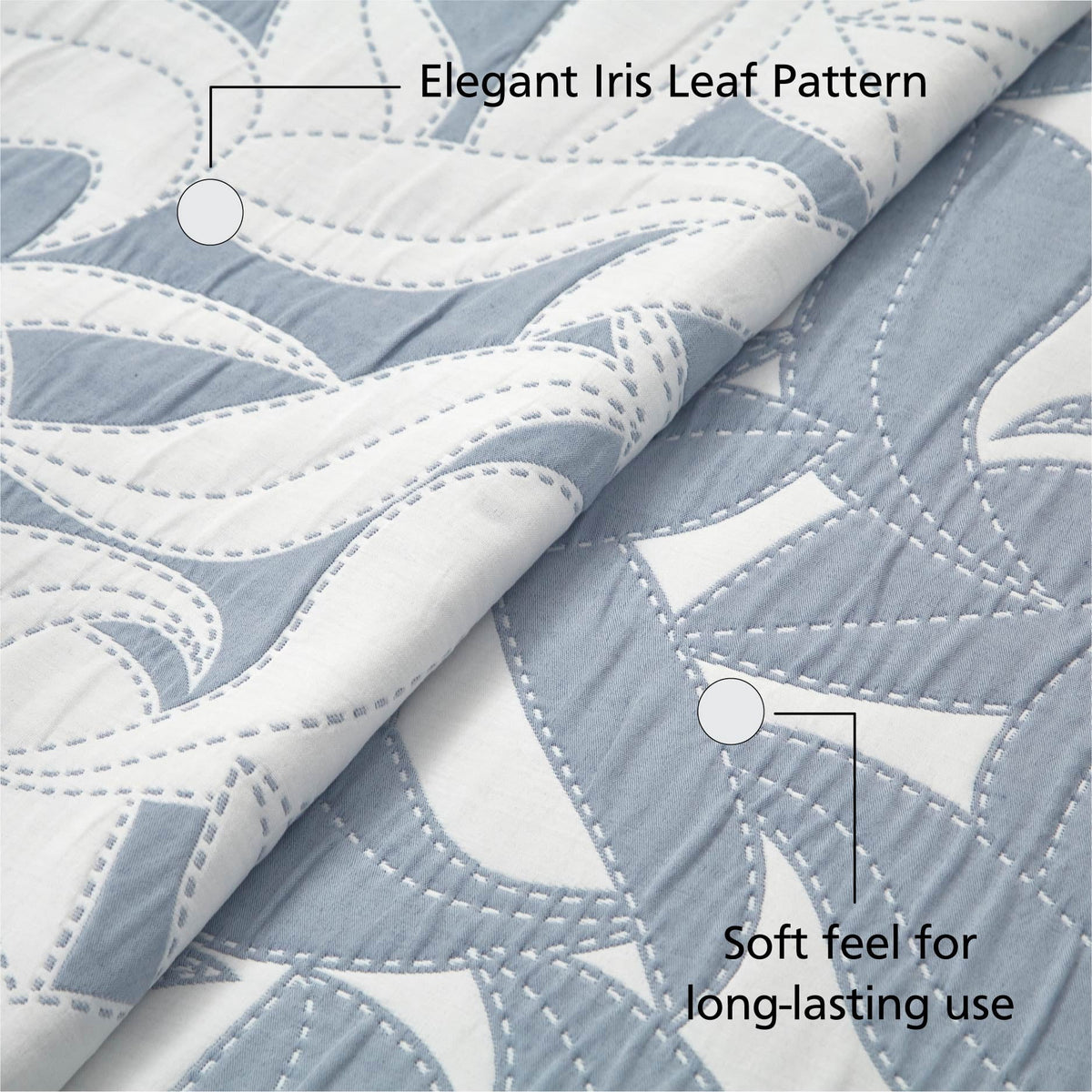 Velmora™ Reversible King Quilt, Light Blue, Leaf-Stitched, Lightweight Bedding