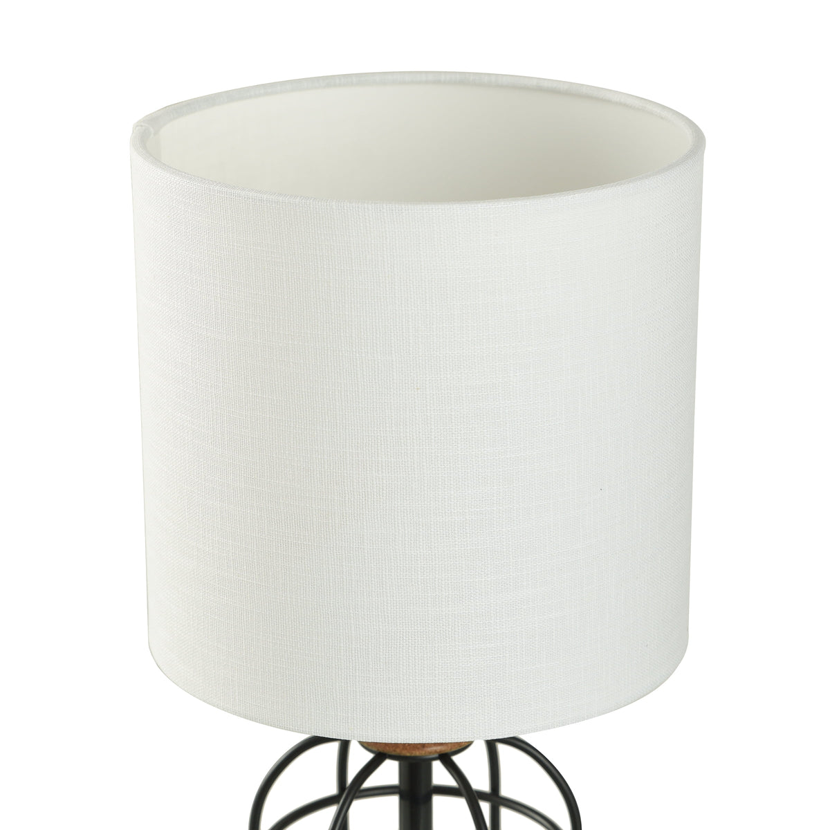 Velmora™ Black Metal Cage Table Lamp with Wood Accents and Drum Shade, 17"