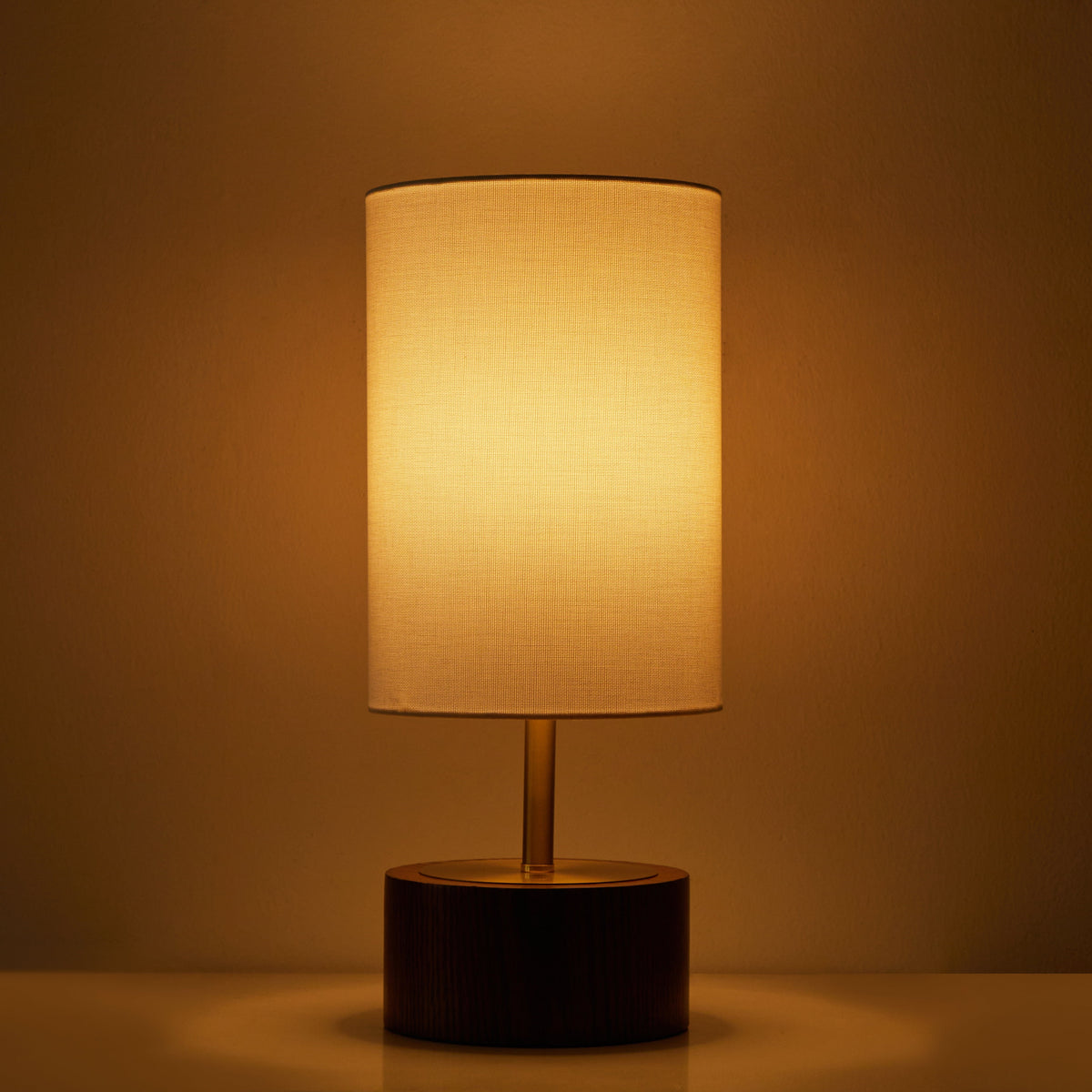 Velmora™ Woodgrain Touch Table Lamp, Walnut and Brushed Brass Finish, 16.25 in