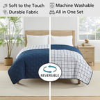 Velmora™ Plaid Quilt, Full/Queen, Blue & White, Lightweight & Reversible Bedding