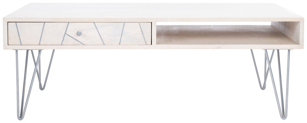 Velmora™ Marigold Mid-Century Coffee Table with Drawer, White/Silver