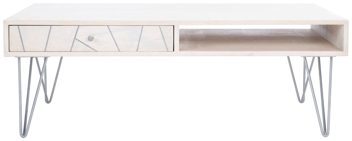 Velmora™ Marigold Mid-Century Coffee Table with Drawer, White/Silver
