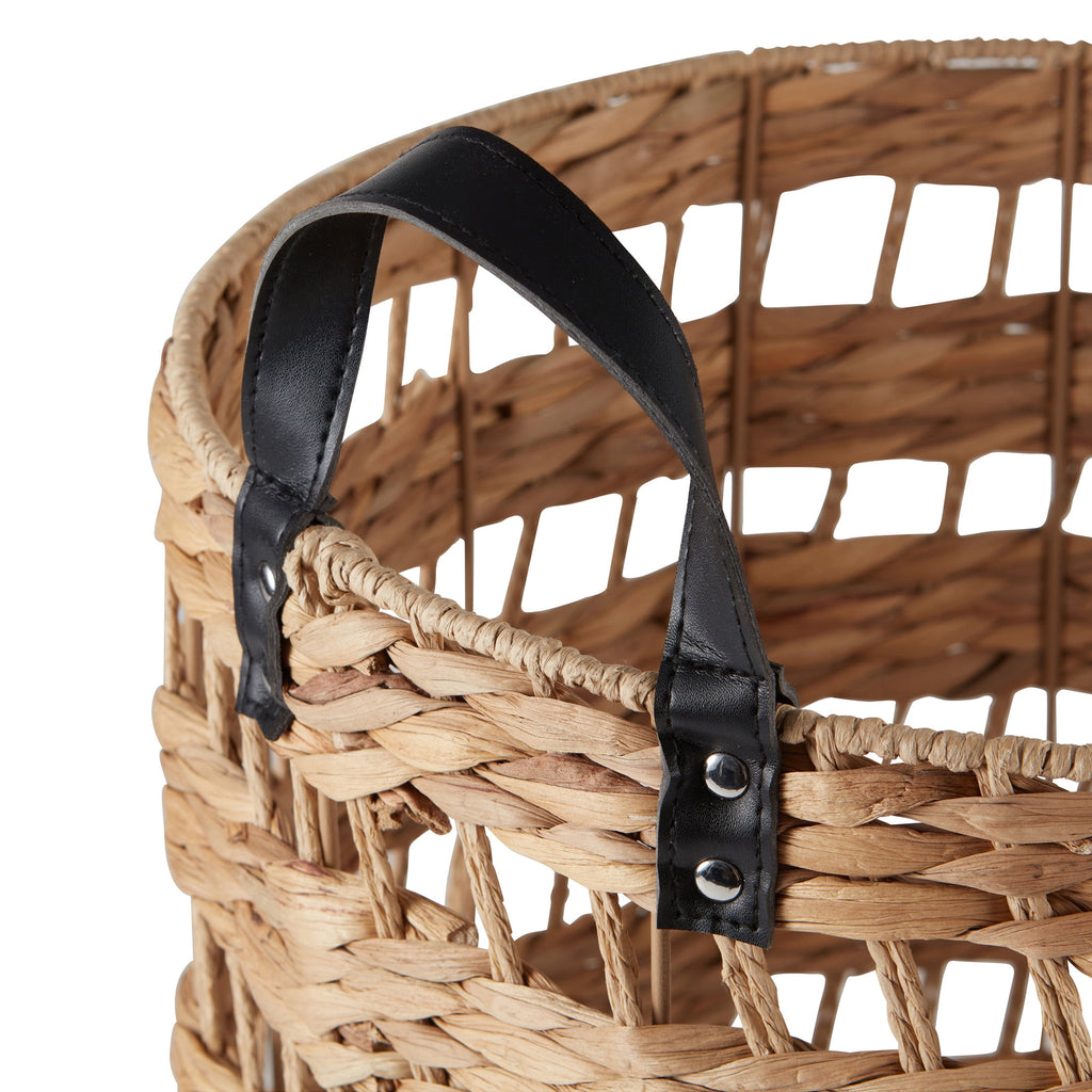 Velmora™ 2-Pack Round Decorative Storage Baskets with Faux Leather Handles, Natural, 14.5 in x 16.5 in