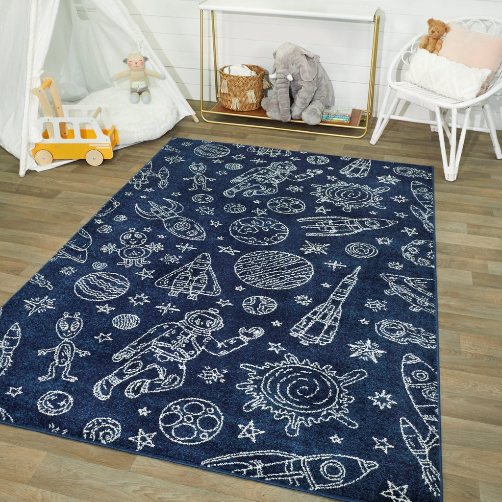 Velmora™ Navy Space Indoor Kids Rug, 4' x 5'5"