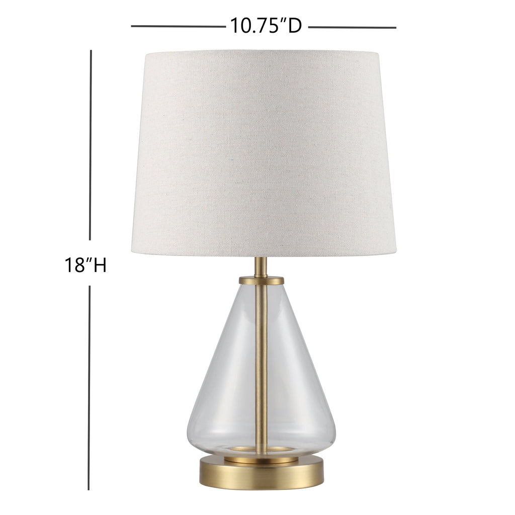 Velmora™ 18 in Clear Glass Table Lamp with Brass Metal Base and Beige Shade