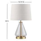 Velmora™ 18 in Clear Glass Table Lamp with Brass Metal Base and Beige Shade