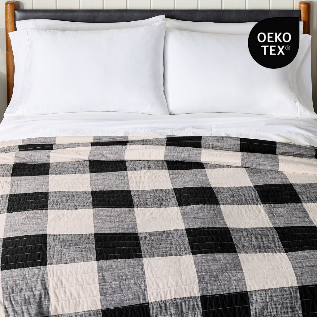 Velmora™ Buffalo Plaid Cotton Quilt, King, Black & White Bedding