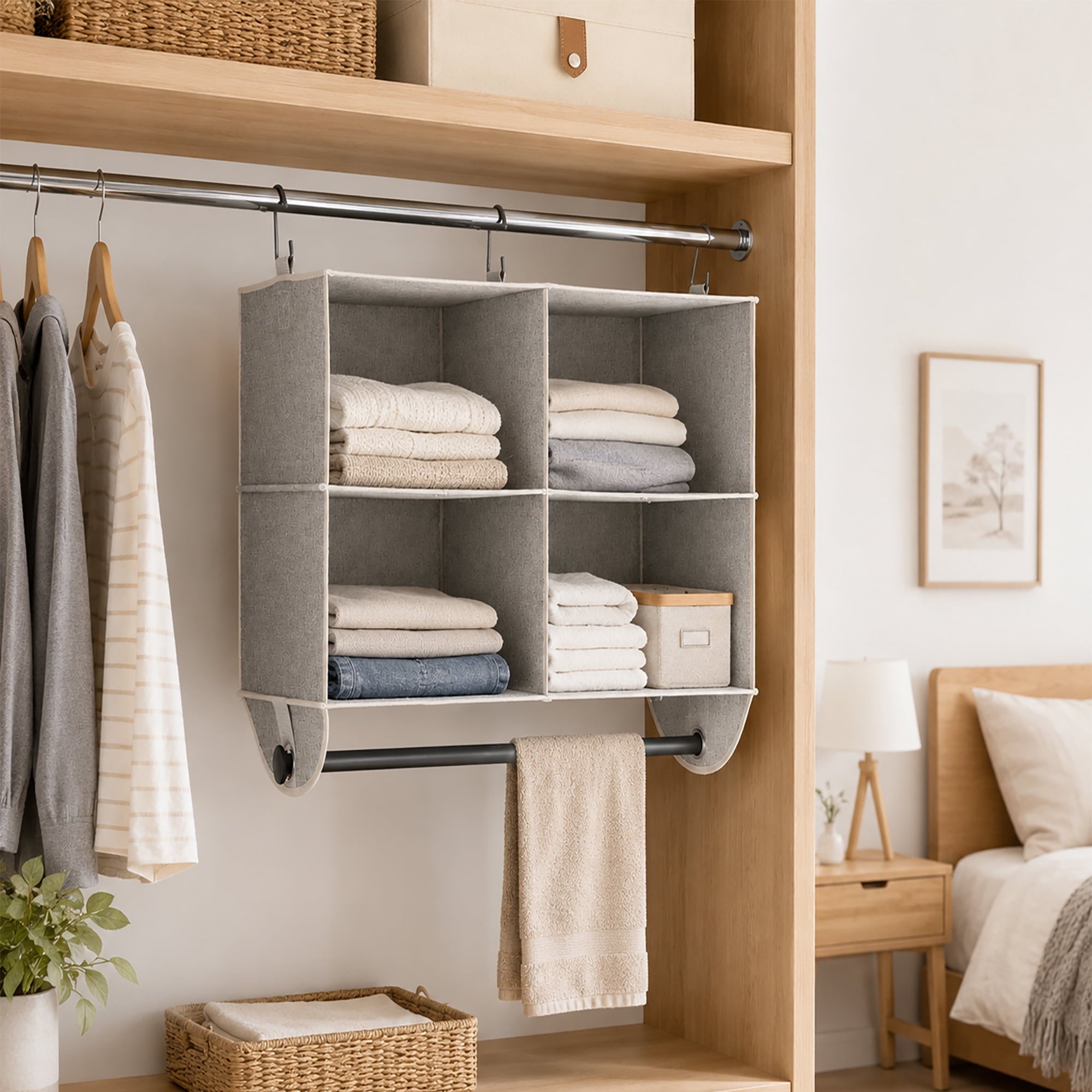 Velmora™ (2 pack) 4-Shelf Gray Hanging Closet Organizer with Rack