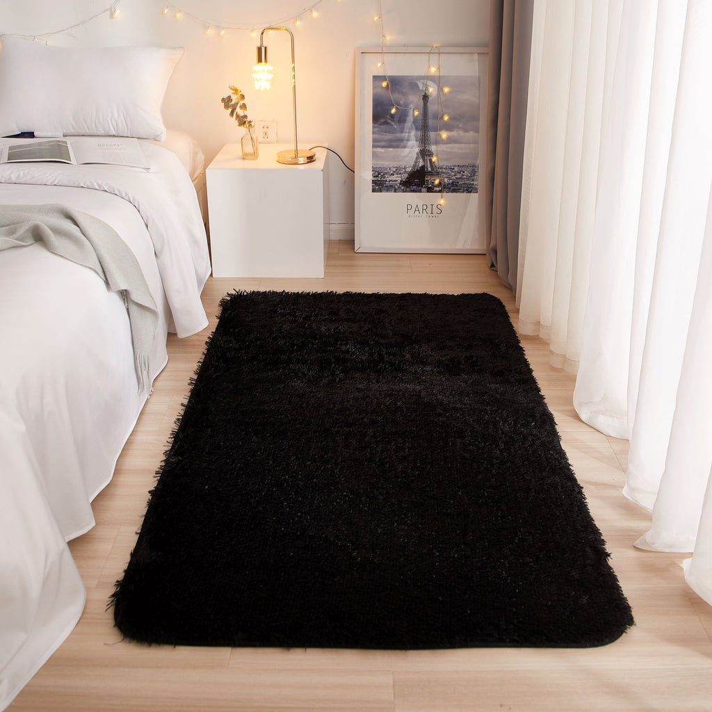 Velmora™ Black Fluffy Shag Faux Fur Area Rug, 36 in x 56 in