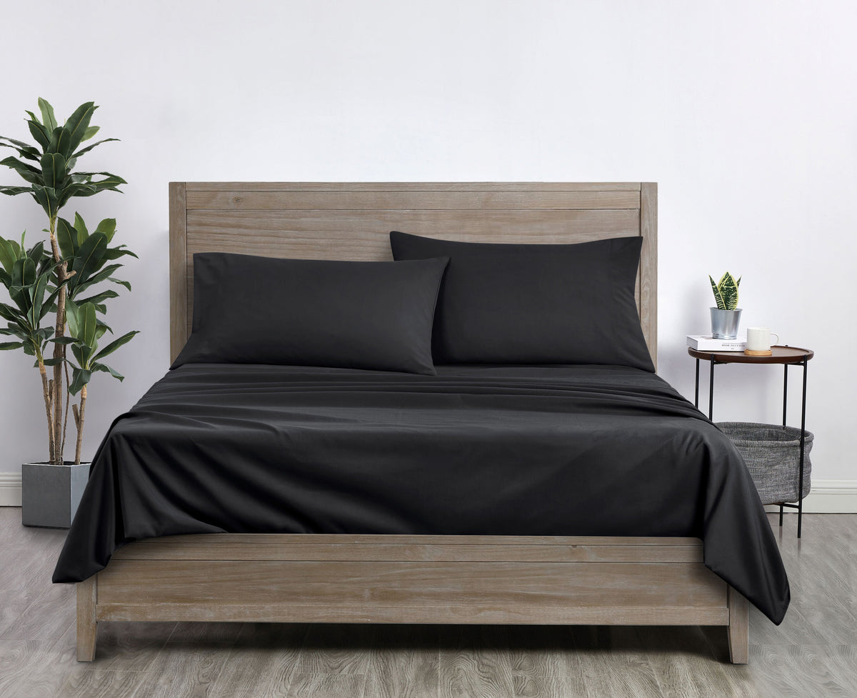 Velmora™ Comfort Chill Microfiber Bed Sheet Set, Queen, Rich Black, 4 Piece
