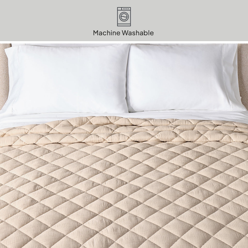 Velmora™ Papyrus Beige Diamond Cotton Gauze Quilt, King - Breathable Cotton Bedding