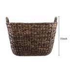 Velmora™ Beachcomber Handwoven Water Hyacinth Storage Basket with Handles, Dark Brown