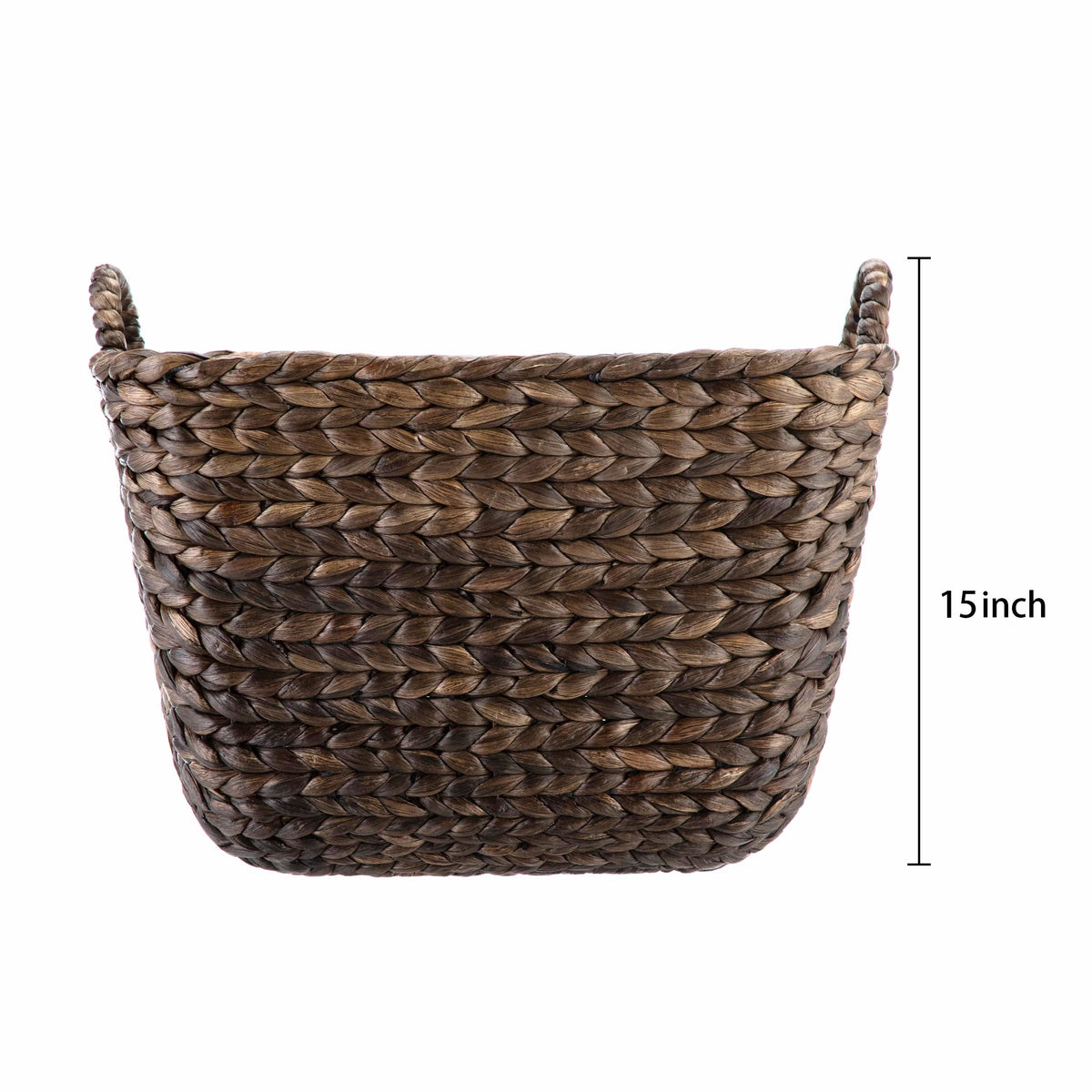 Velmora™ Beachcomber Handwoven Water Hyacinth Storage Basket with Handles, Dark Brown