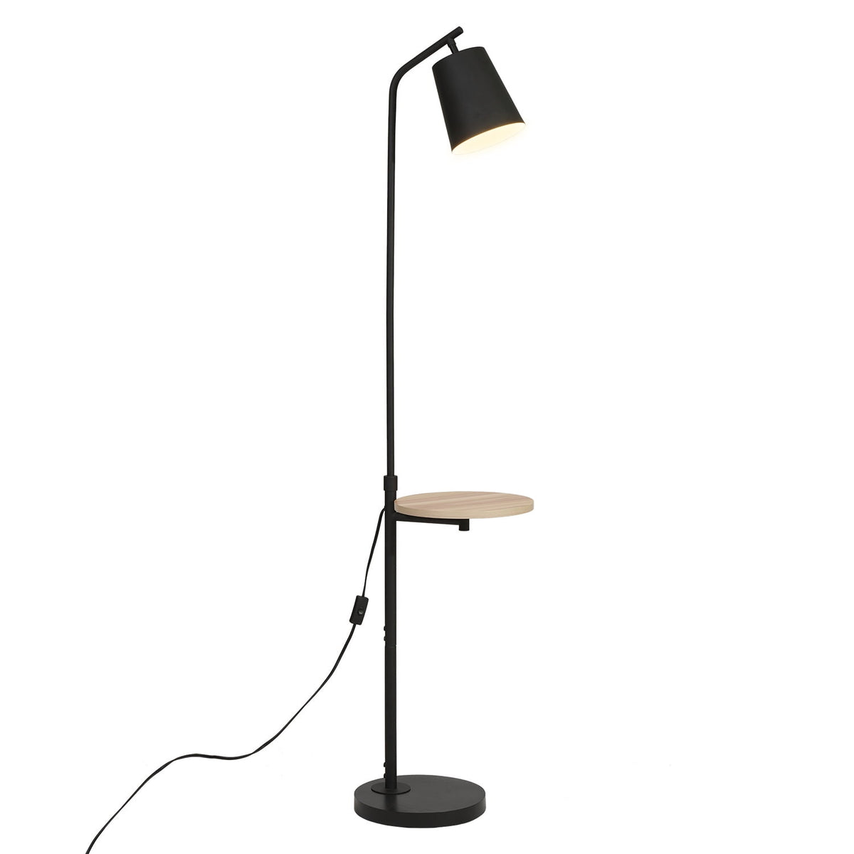 Velmora™ 65" Modern Adjustable Head Matte Black Floor Lamp with Black Conical