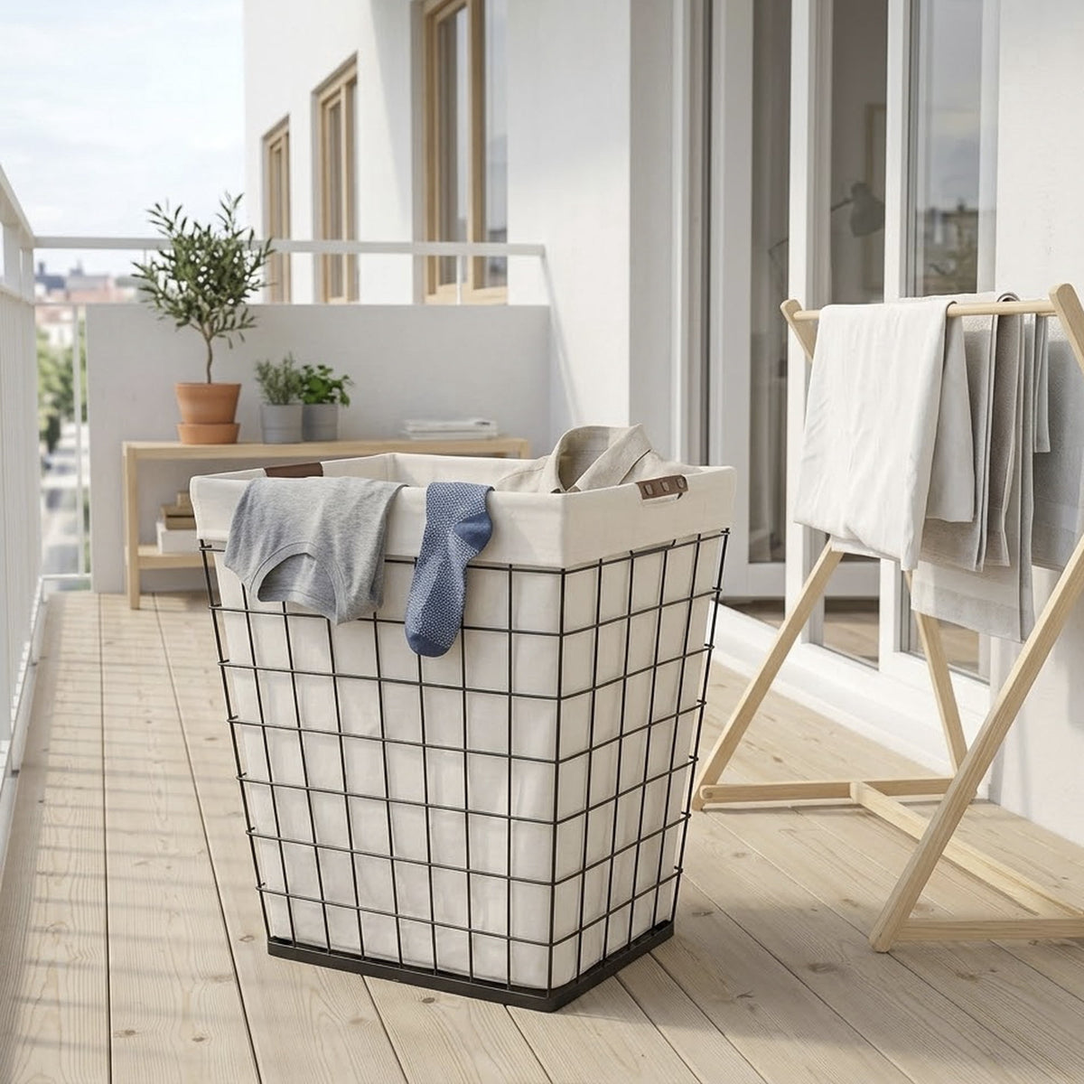 Velmora™ 75L Rectangular Steel Wire Laundry Hamper with Removable Liner, Natural, Adult