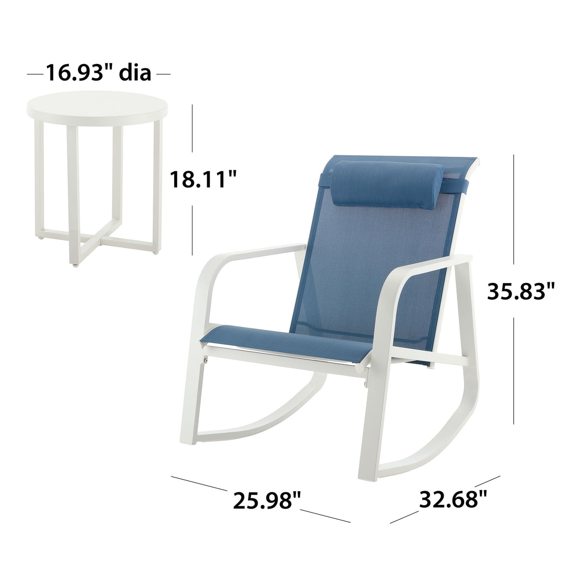 Velmora™ Dashwood Steel 3-Piece Rocker Outdoor Chat Set, Blue