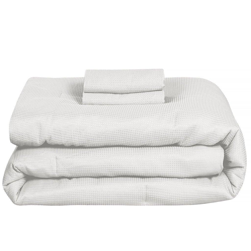 Velmora™ 3-Piece Waffle Comforter Set with Matching Shams, Full/Queen, Vanilla Dream