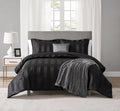 Velmora™ Rich Black 5 Piece Damask Stripe Comforter Set, King, Adult, Unisex