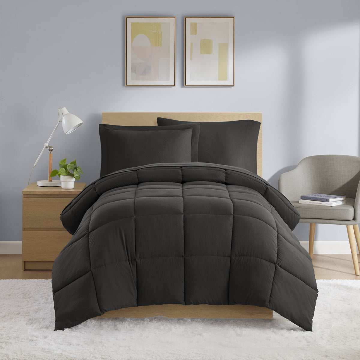 Velmora™ Down Alternative Reversible 5-Piece Bed-in-a-Bag Comforter Set, Black, Twin/Twin-XL