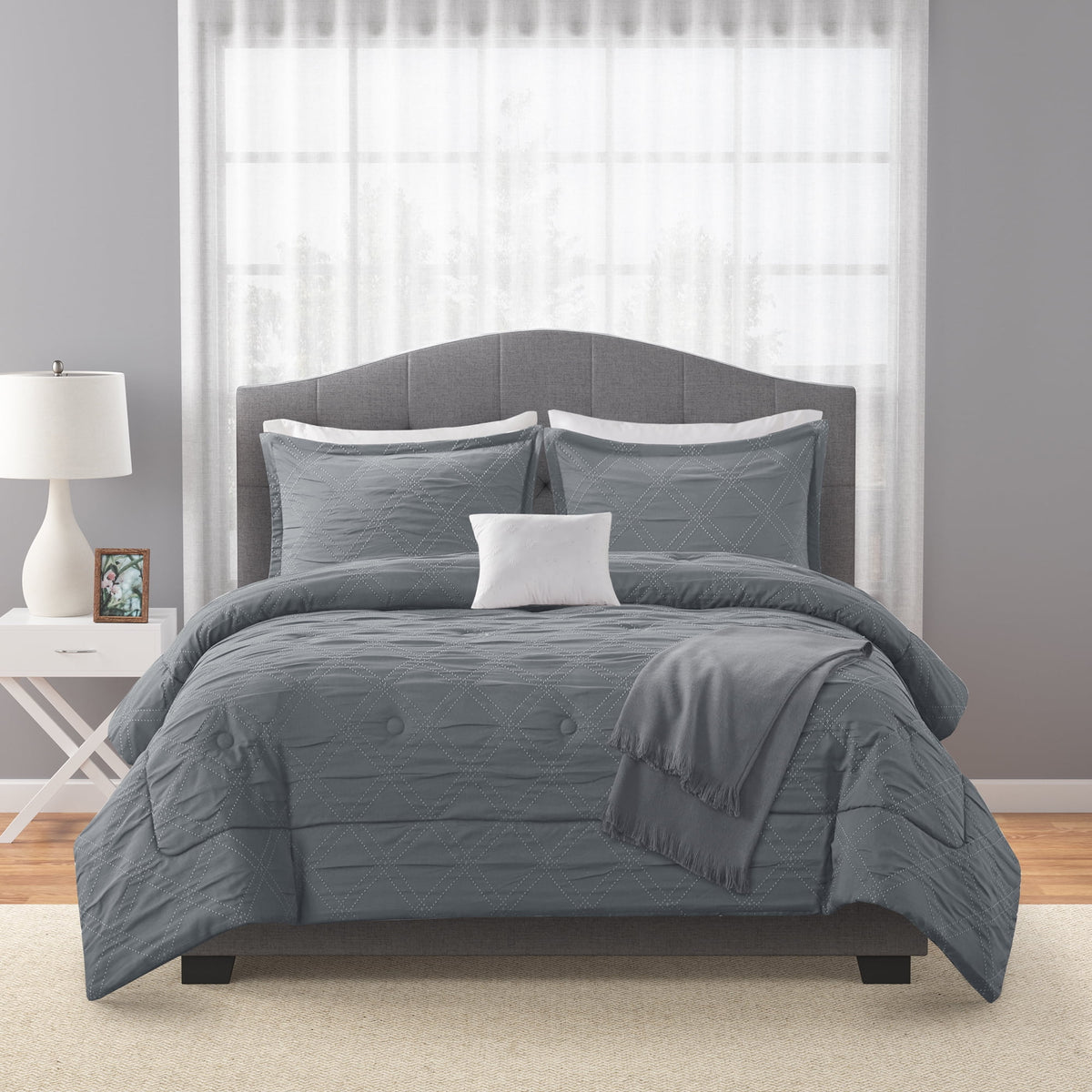 Velmora™ 5-Piece Jacquard Comforter Set with Decor Pillow and Throw Sage Green Floral Bedding Set, Full/Queen