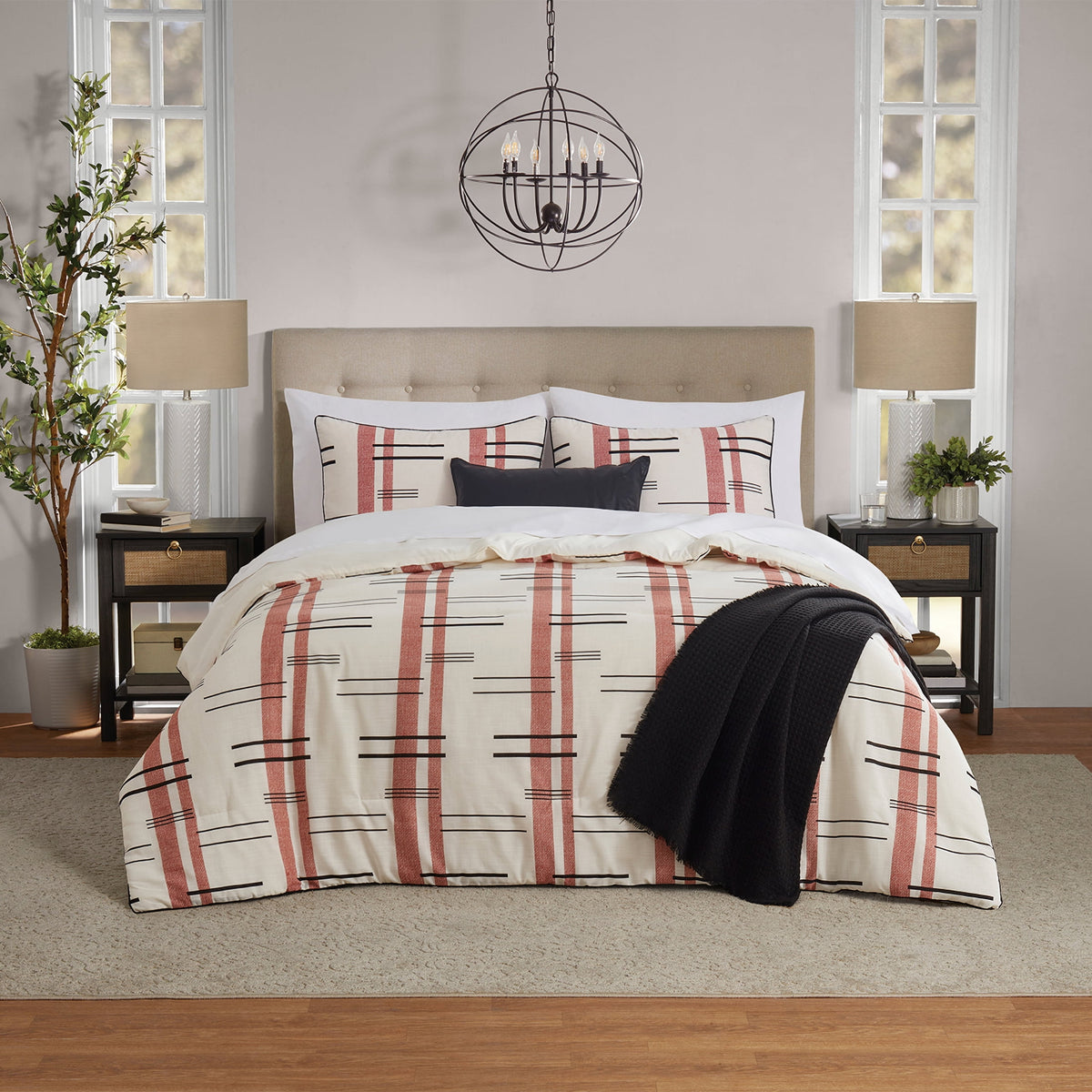 Velmora™ King Comforter Set, 5-Piece, All-Season, Black Cozy Plush