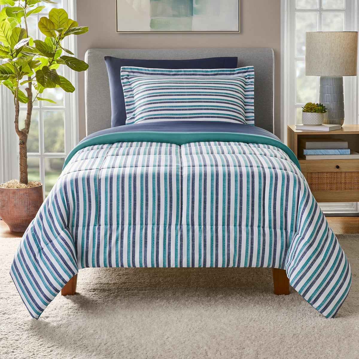 Velmora™ Bed in a Bag Bedding Set, 7 Piece, King, Beige Stripe