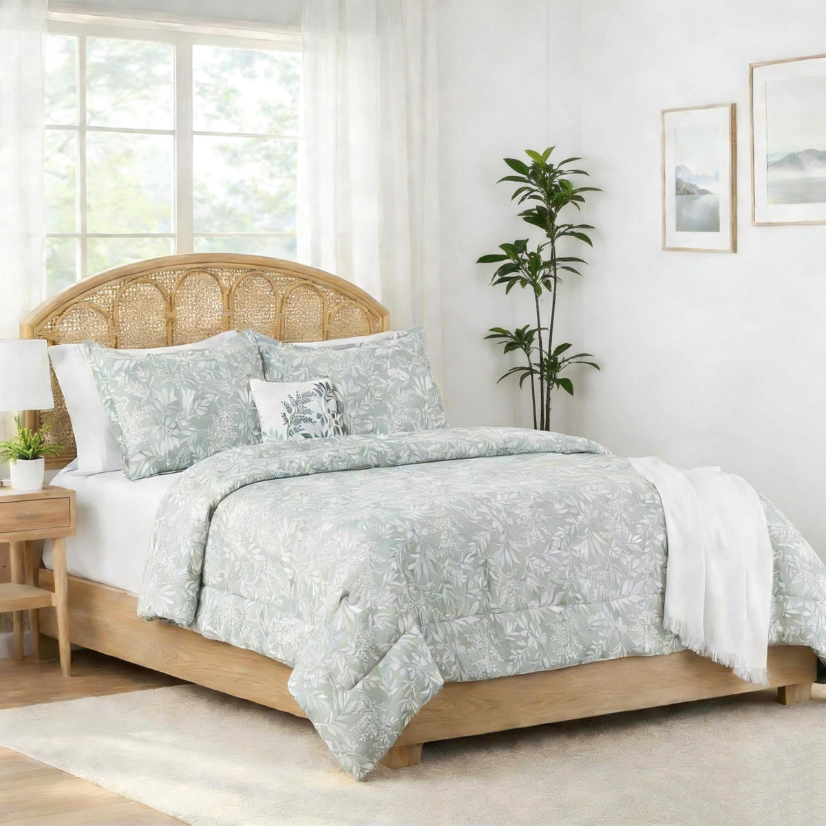 Velmora™ 5-Piece Jacquard Comforter Set with Decor Pillow and Throw Sage Green Floral Bedding Set, Full/Queen