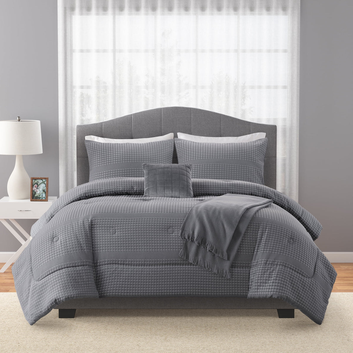 Velmora™ King Comforter Set, 5-Piece, All-Season, Black Cozy Plush