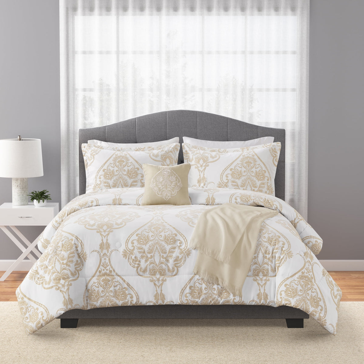 Velmora™ 5-Piece Jacquard Comforter Set with Decor Pillow and Throw Sage Green Floral Bedding Set, Full/Queen