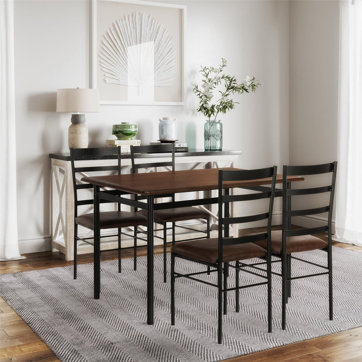Velmora™ 5-Piece Wood & Metal Dining Room Set, Seats 4, Canyon Walnut & Black