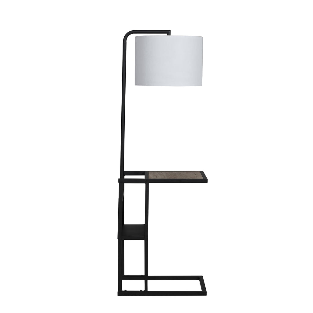 Velmora™ 54" Matte Black Metal Floor Lamp with Faux Wood Table and Magazine Rack
