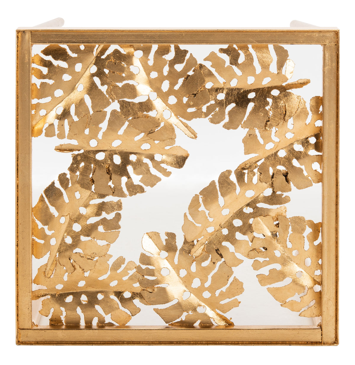 Velmora™ Leilani Modern Palm Leaf Glass Side Table, Gold Leaf