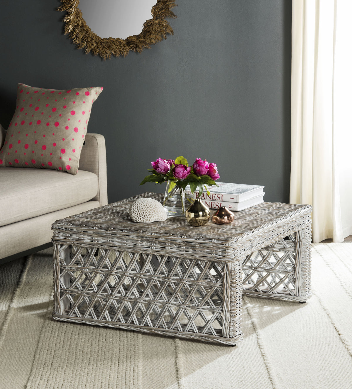 Velmora™ Shila Nautical Wicker Coffee Table, White Wash