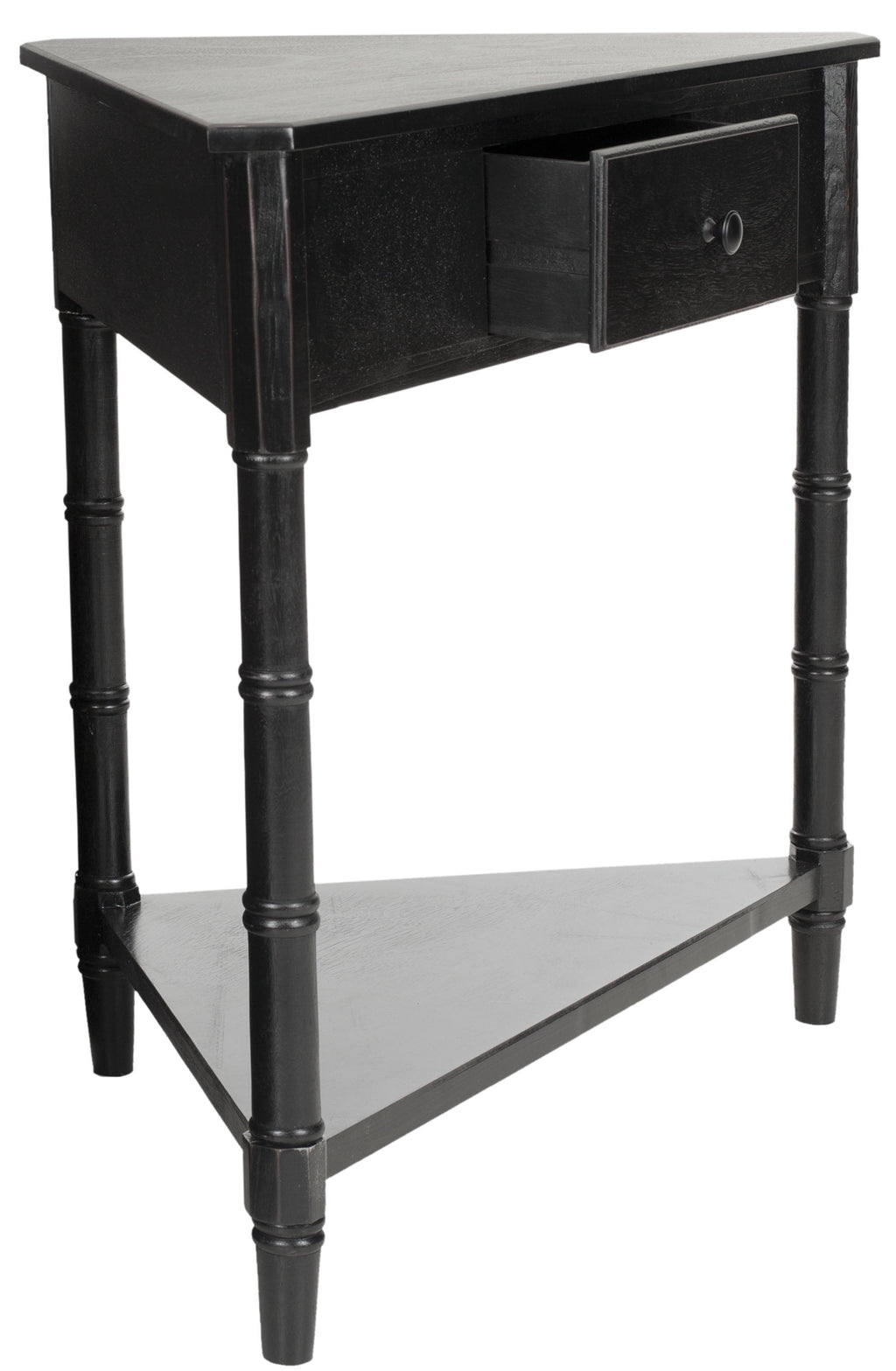 Velmora™ Gomez Solid Casual Corner Table With Storage Drawer, Distressed Black