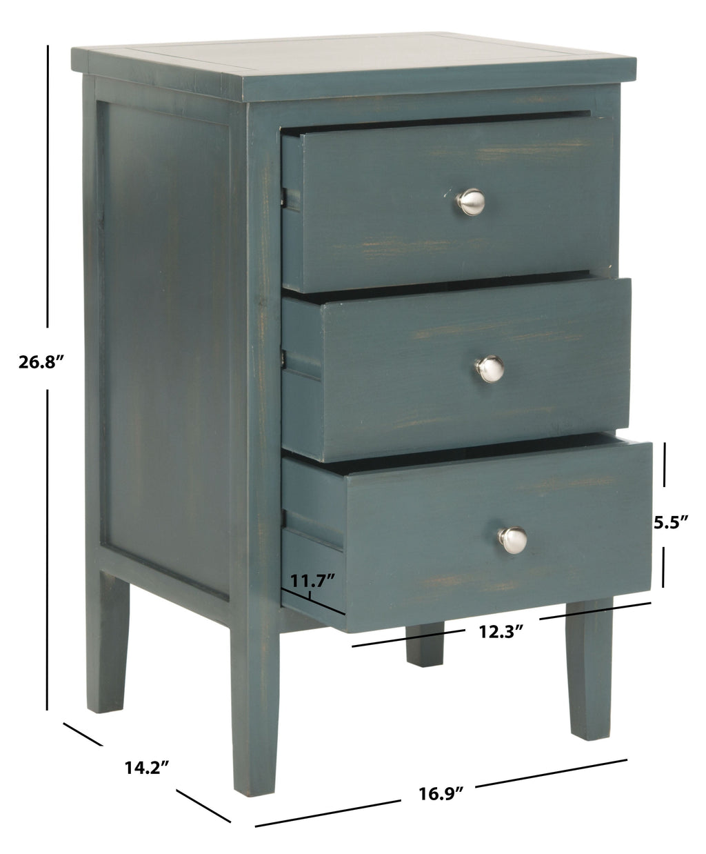 Velmora™ Deniz Classic End Table with 3 Storage Drawers, Steel Teal
