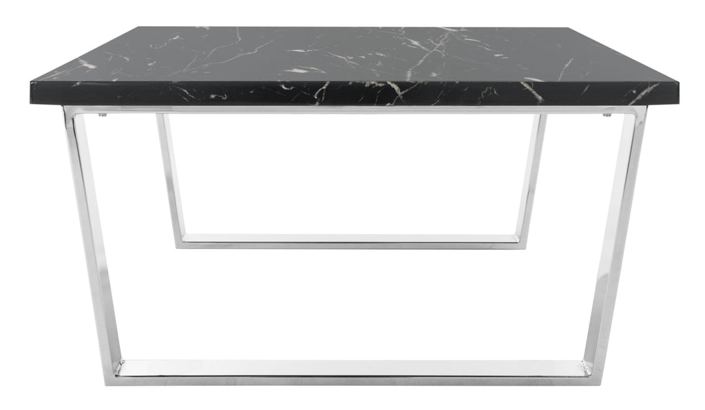 Velmora™ Carmen Modern Glam Square Coffee Table, Black Marble/Chrome
