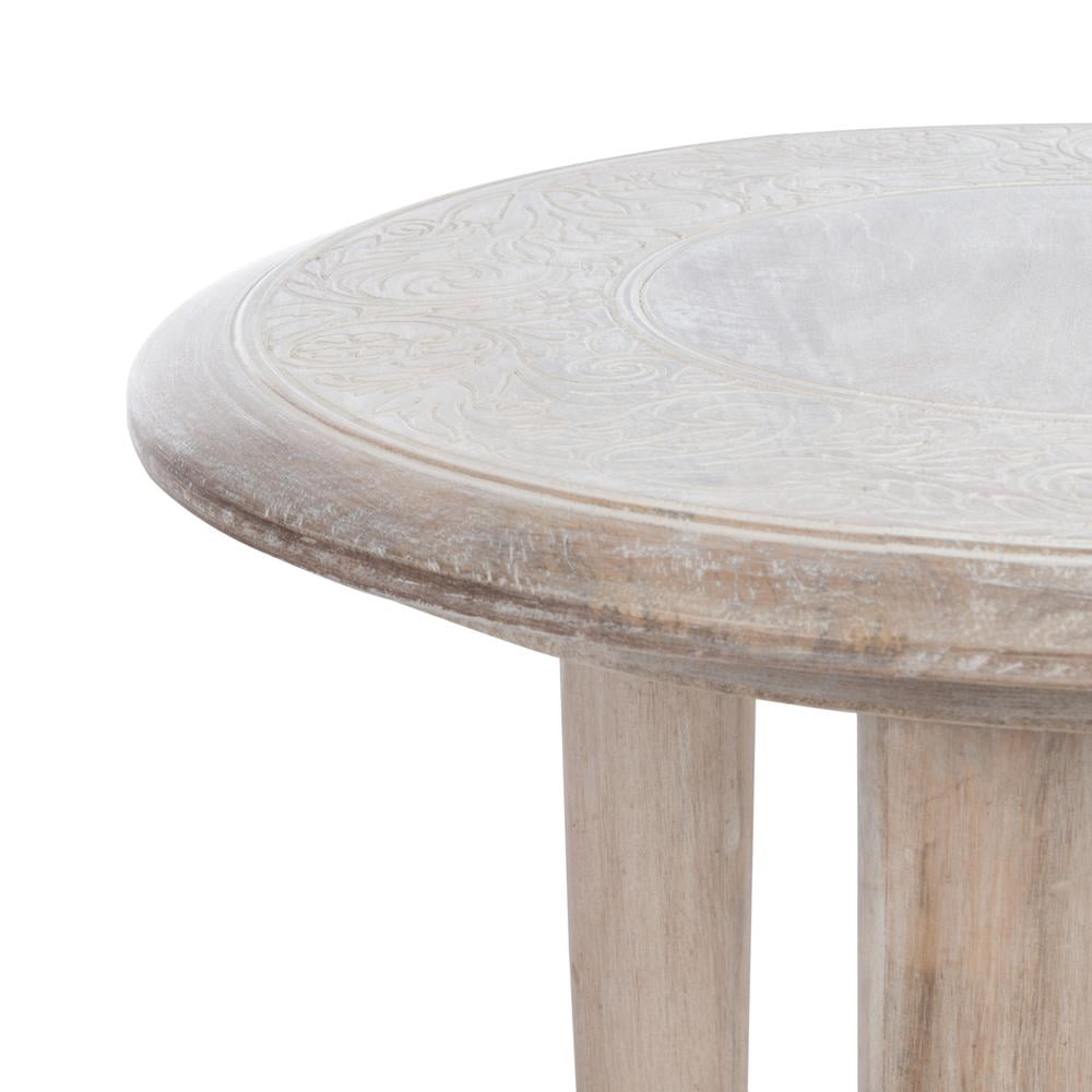 Velmora™ Rehnuma Bohemian Carved Side Table, White Wash