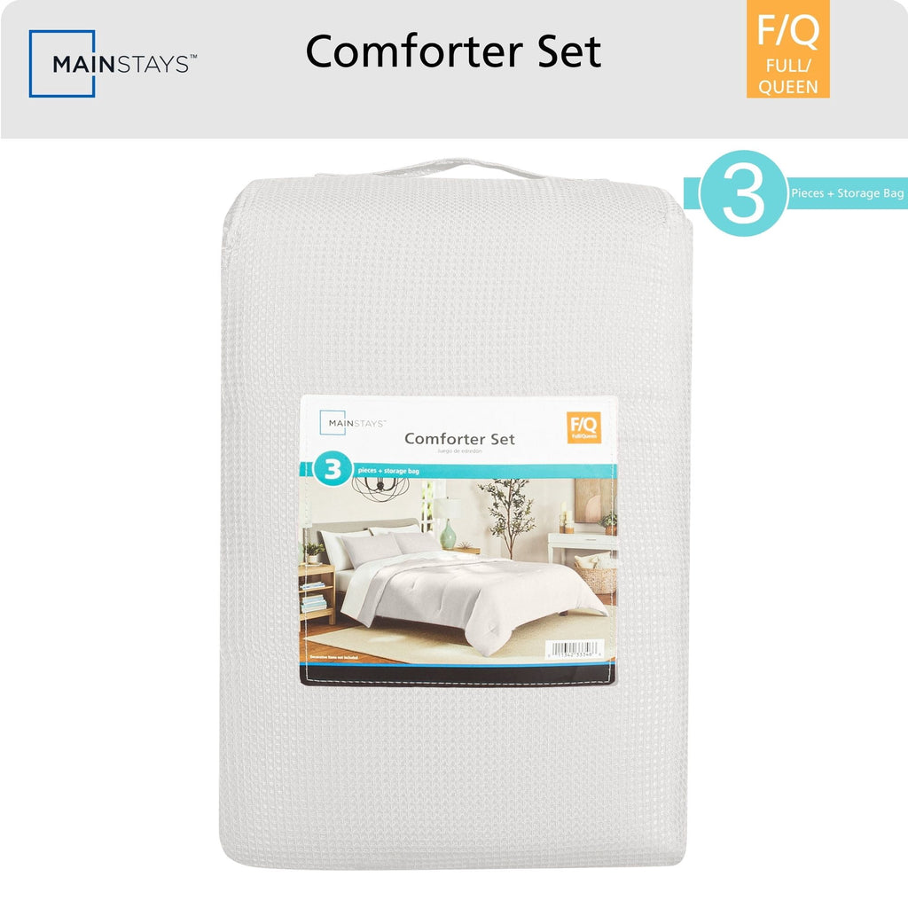 Velmora™ 3-Piece Waffle Comforter Set with Matching Shams, Full/Queen, Vanilla Dream