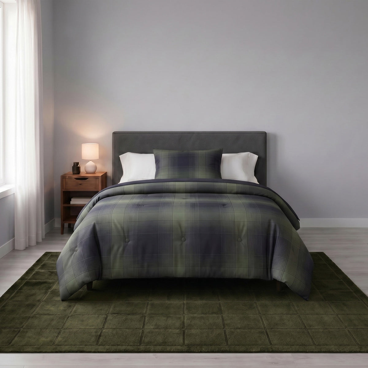 Velmora™ Solid High Low Tufted Grid Dark Green Indoor Area Rug, 8' x 10'