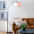 Velmora™ Michelle 71-Inch Metal Arc Floor Lamp with White Fabric Shade and 3-Way Switch