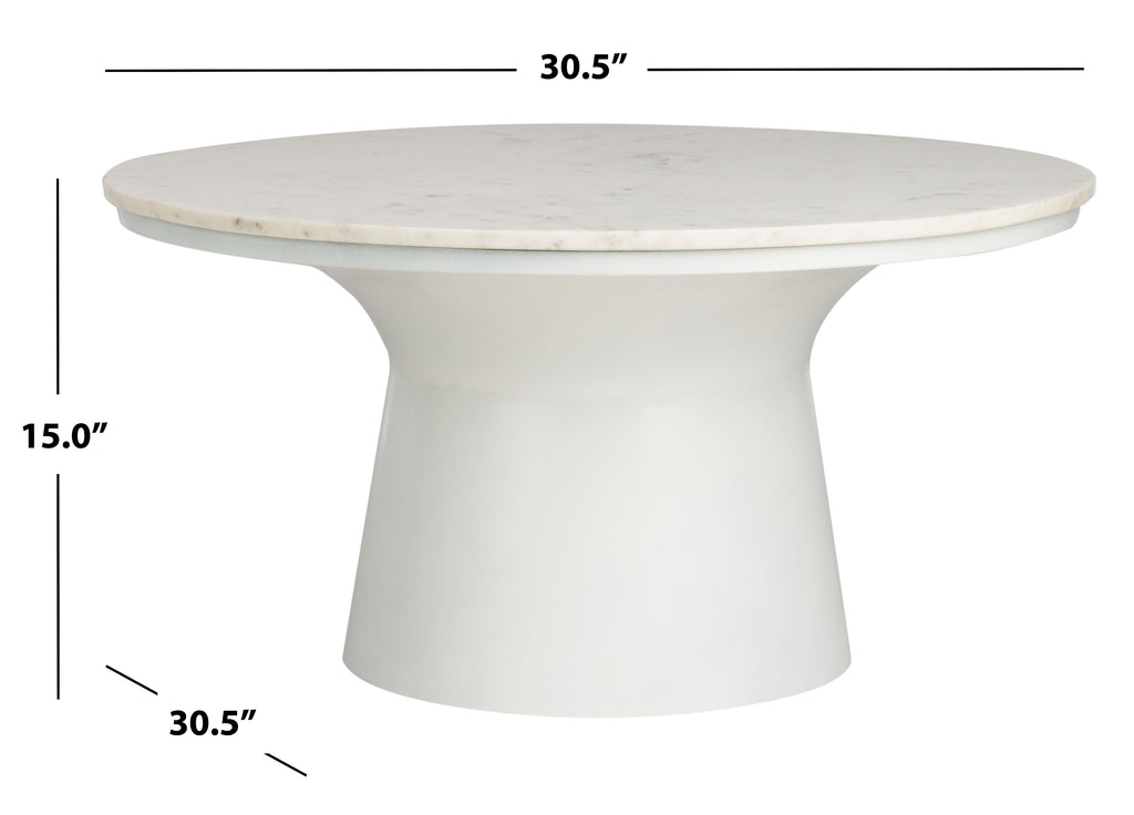 Velmora™ Mila Modern Round Pedestal Coffee Table, White Marble