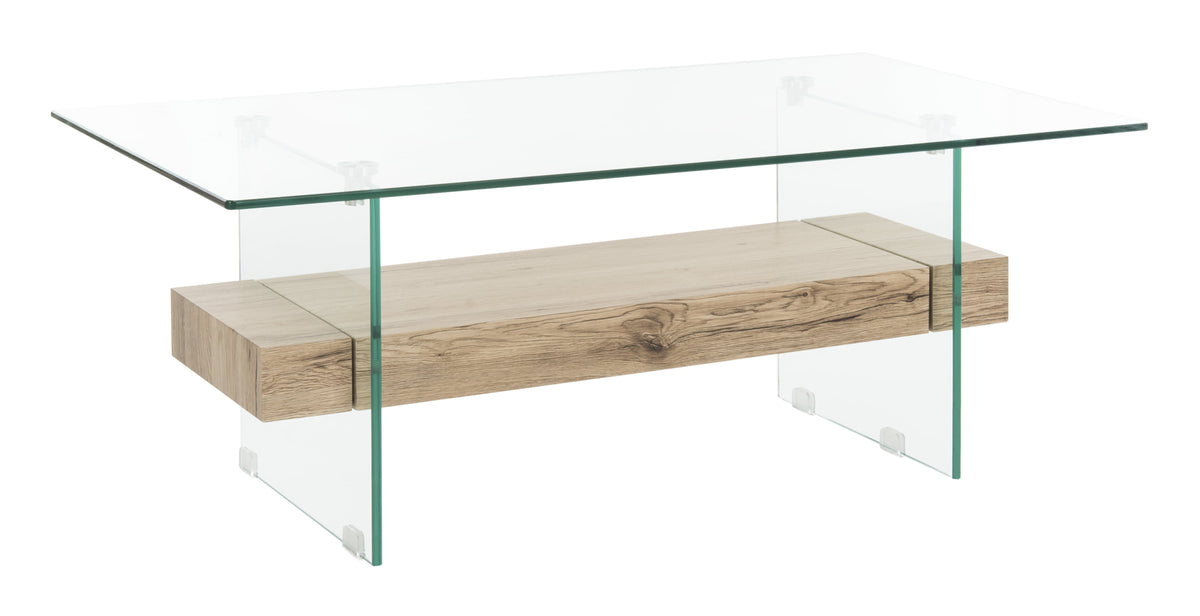 Velmora™ Kayley Rectangular Modern Glass Coffee Table, Natural