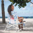Velmora™ Low Sitting Beach Rocking Chair, Palm Print, Blue