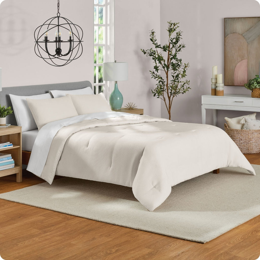Velmora™ 3-Piece Waffle Comforter Set with Matching Shams, Full/Queen, Vanilla Dream