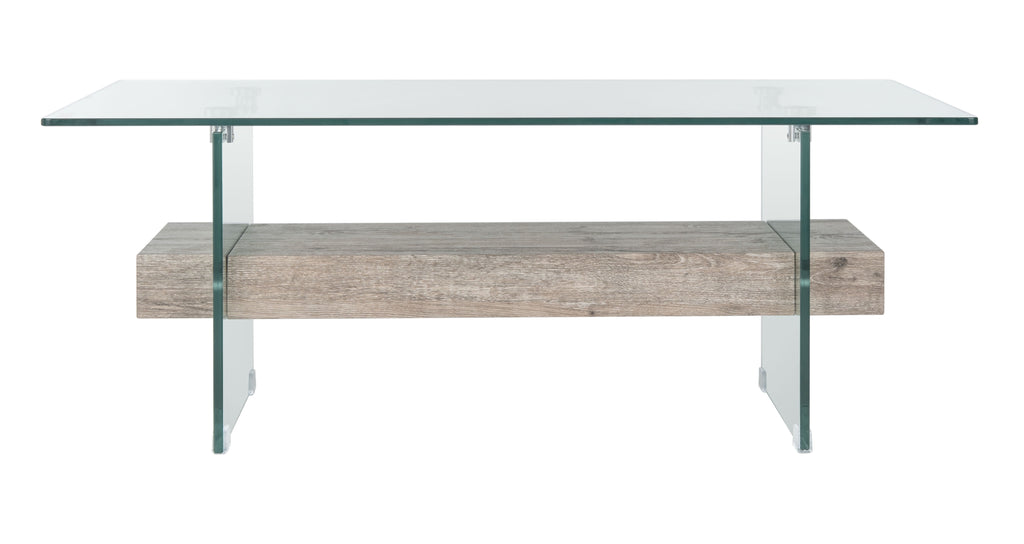 Velmora™ Kayley Retro 2 Tier Glass Coffee Table, Grey Oak