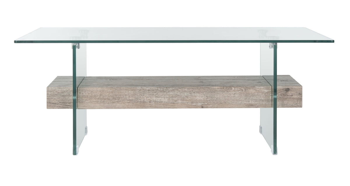 Velmora™ Kayley Retro 2 Tier Glass Coffee Table, Grey Oak